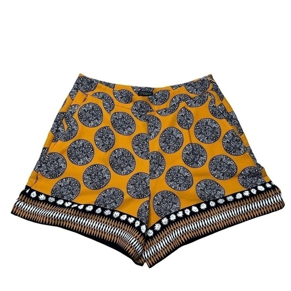 Ann Taylor Mustard Yellow Medallion Print Dressy Casual  Drape Short Size 2 - Picture 2 of 16